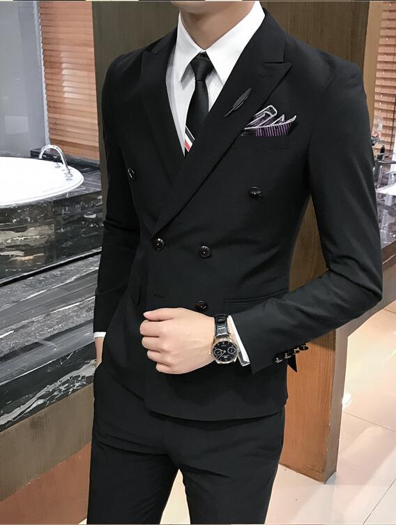 帅气双排扣修身韩版小西装